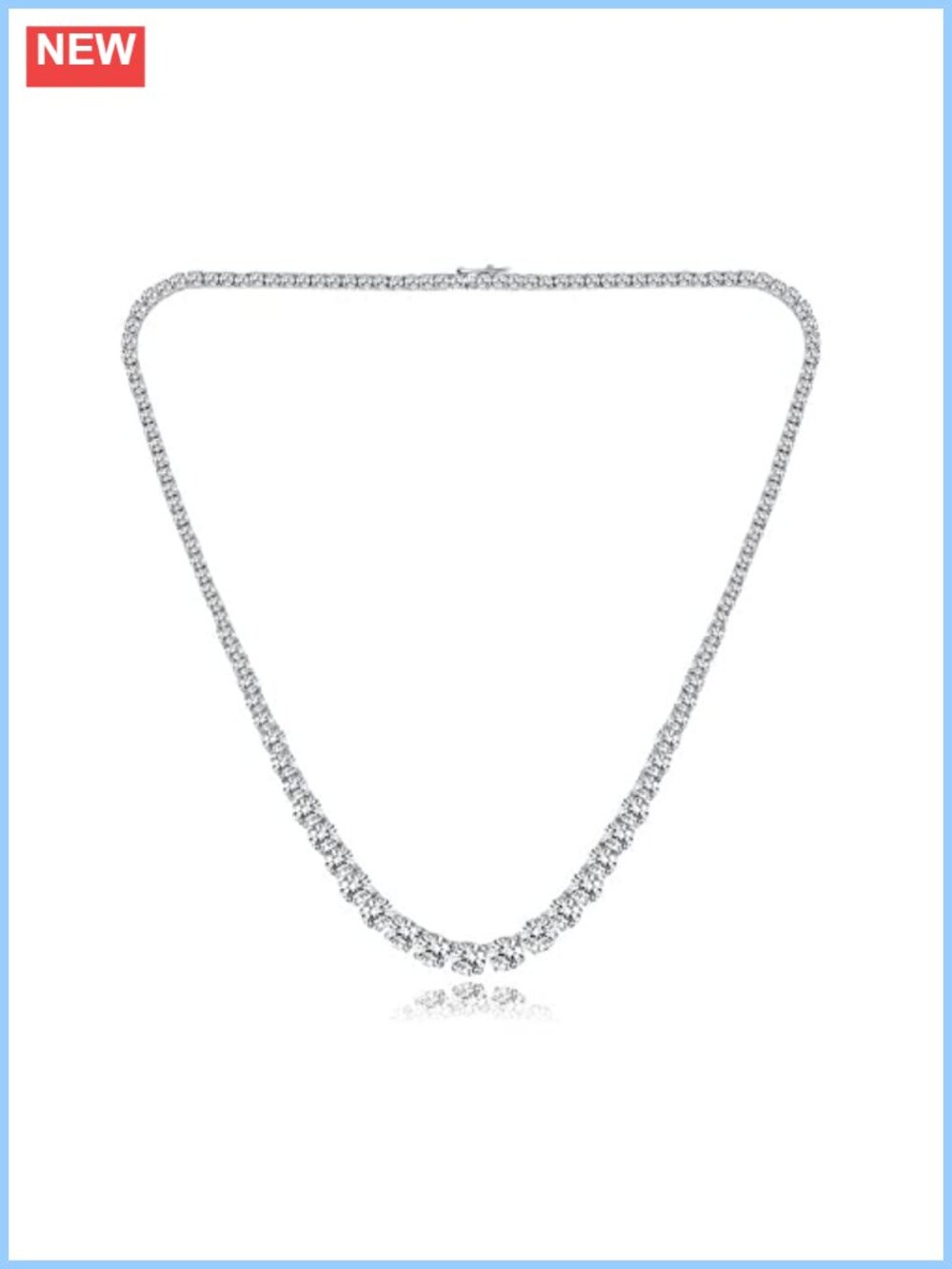 Graduated Tennis Necklace 18K White Gold Plated Cubic Zirconia 14 Inch Chain